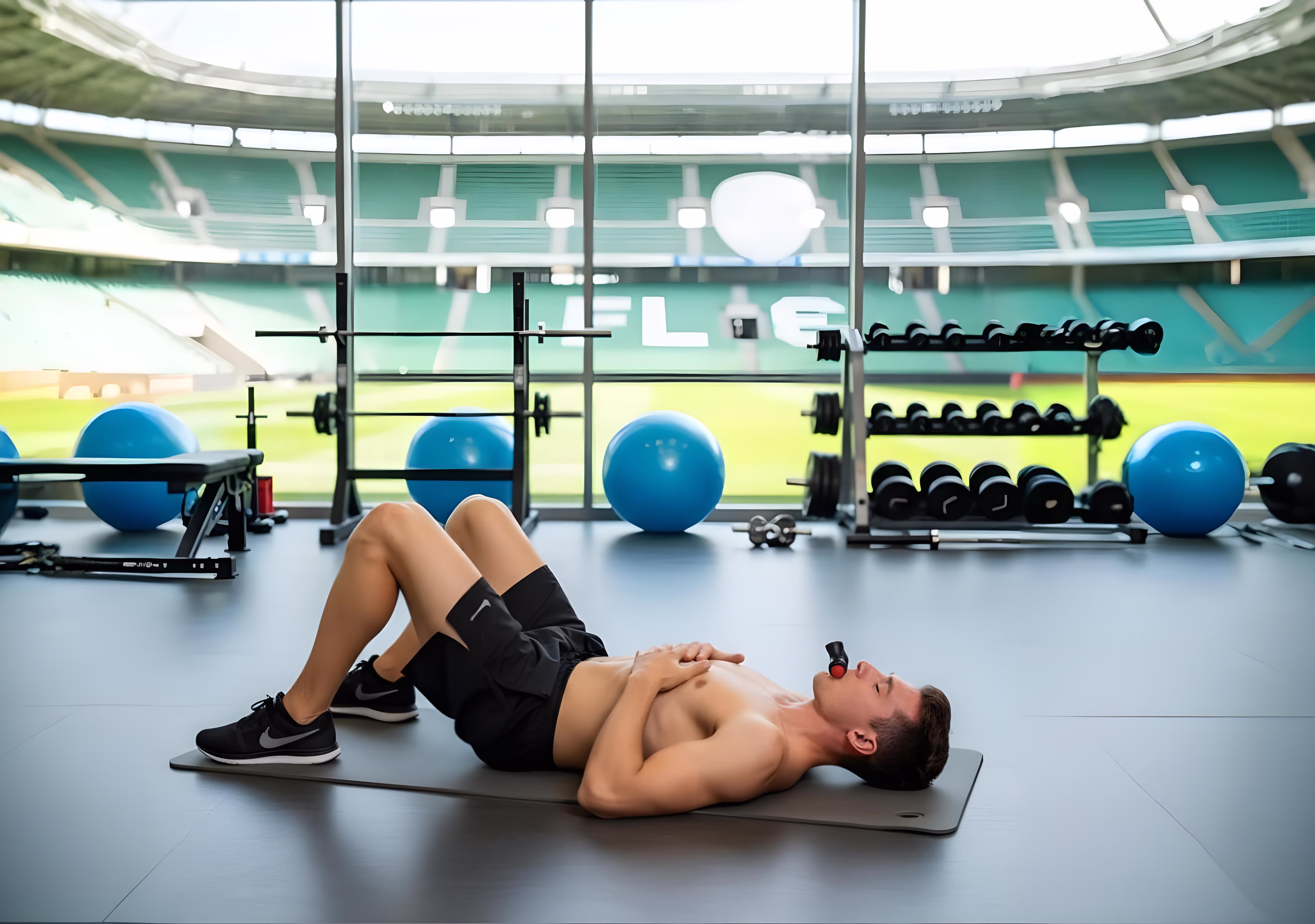 Stage 2 — Integration: athlete performing movement drills with breathing resistance trainer